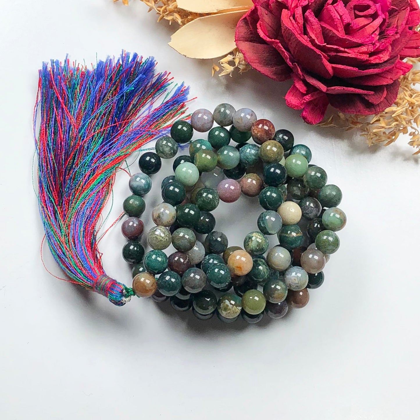 Green Indian Agate  108 Beads Mala/Necklace