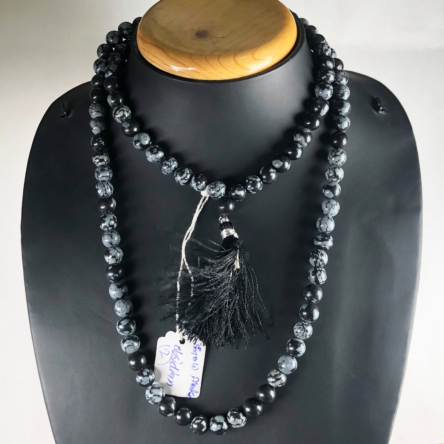 Gray Snow Flakes Obsidian 108 Beads Mala/Necklace