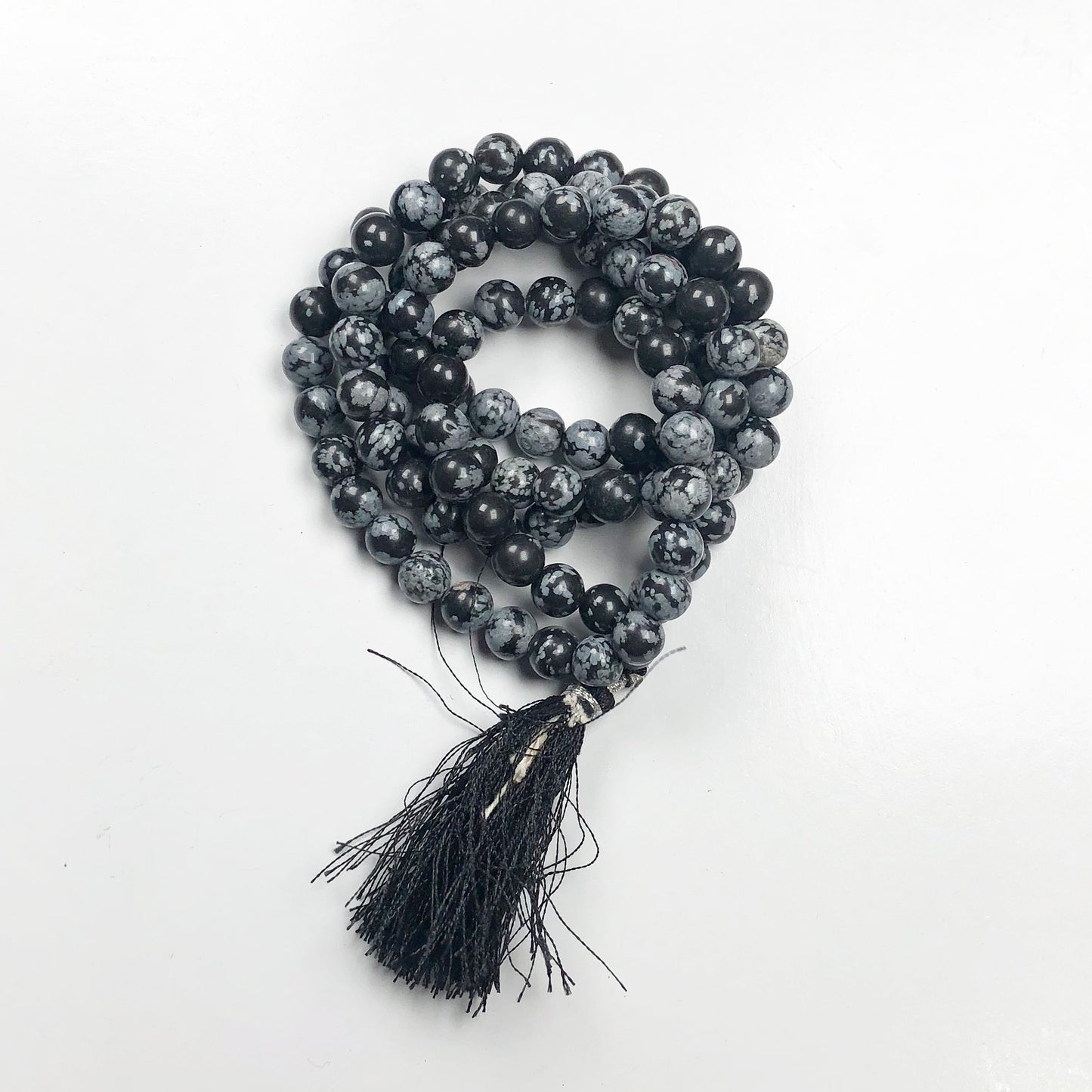 Gray Snow Flakes Obsidian 108 Beads Mala/Necklace