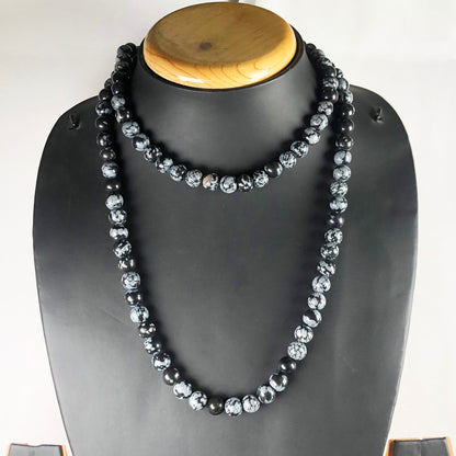 Gray Snow Flakes Obsidian 108 Beads Mala/Necklace