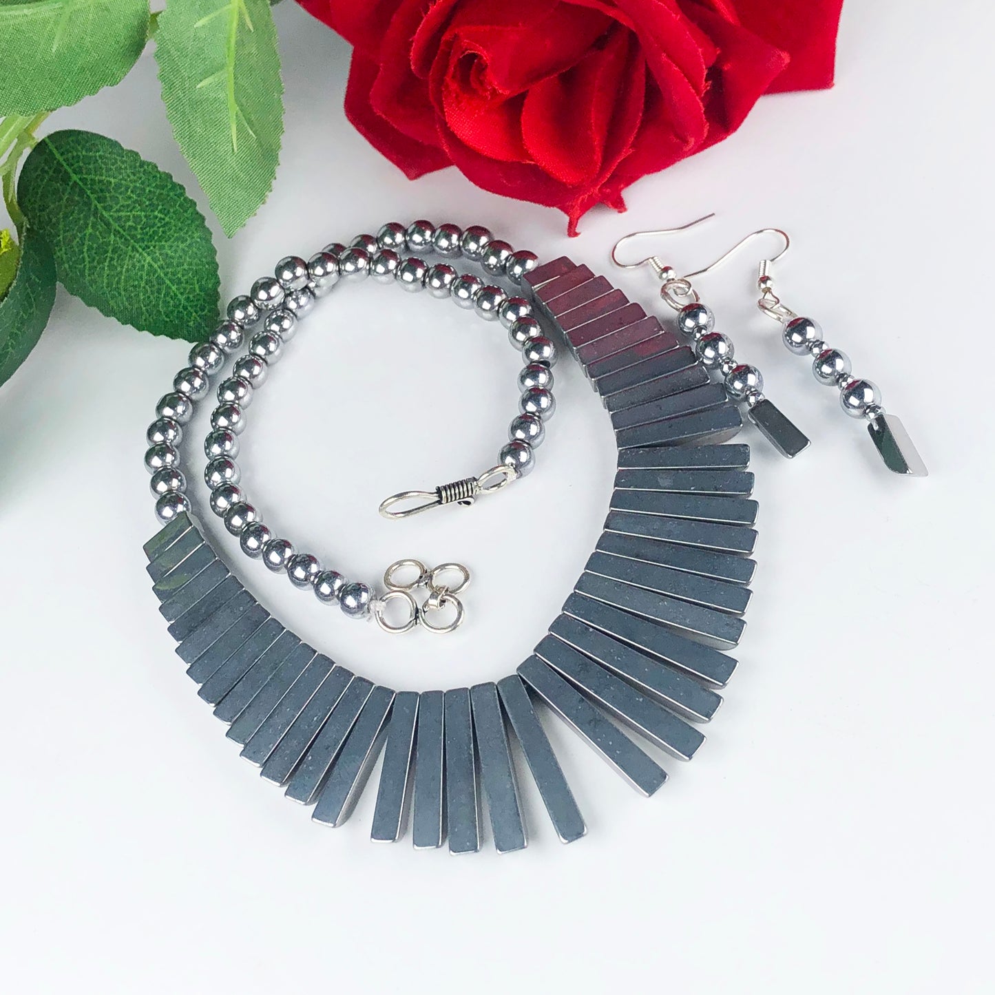 Charming Gray Hematite Necklace/Earrings