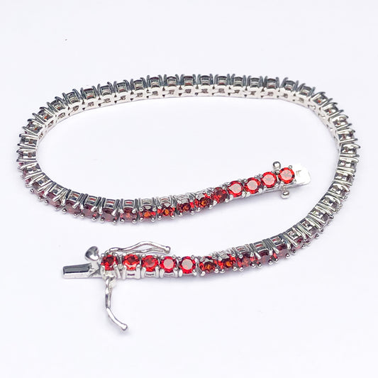 Charming Red Garnet Sterling Silver Bracelet