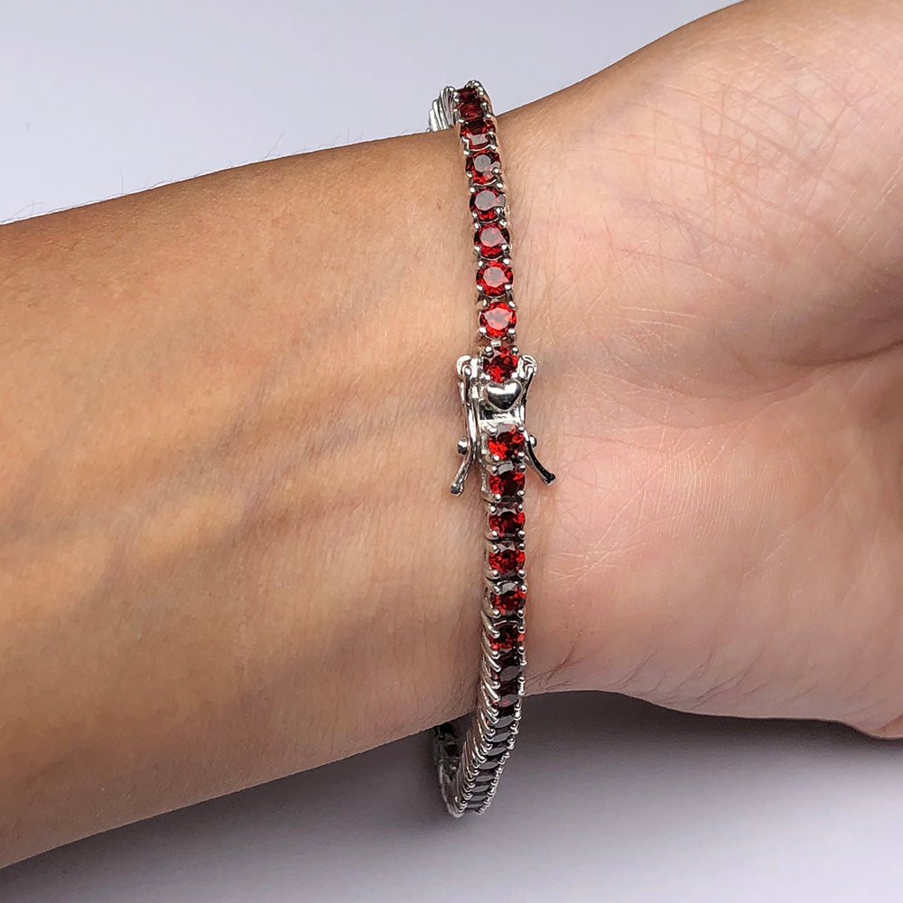 Charming Red Garnet Sterling Silver Bracelet