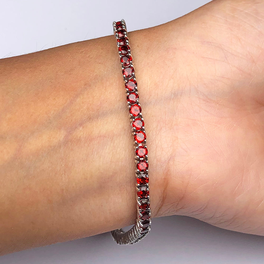 Charming Red Garnet Sterling Silver Bracelet