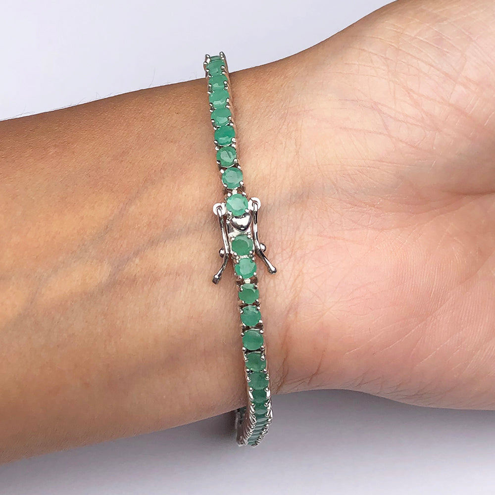 Charming Green Emerald Sterling Silver Bracelet