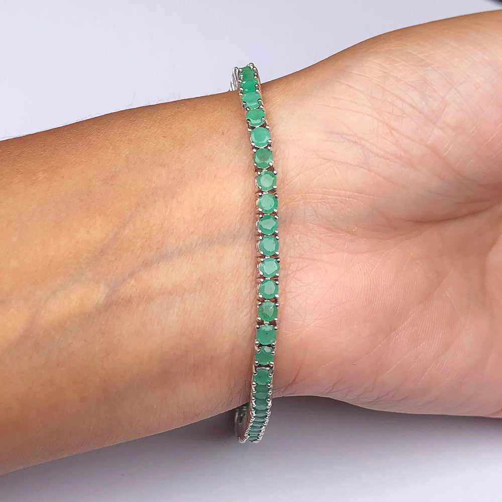 Charming Green Emerald Sterling Silver Bracelet