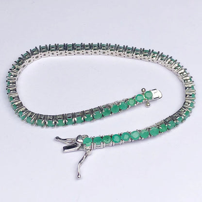 Charming Green Emerald Sterling Silver Bracelet