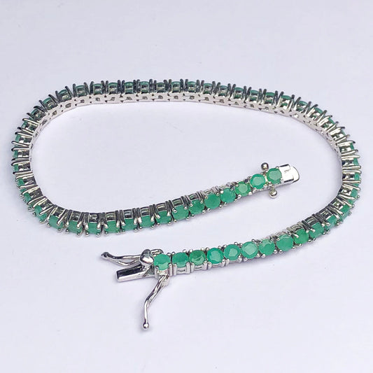 Charming Green Emerald Sterling Silver Bracelet