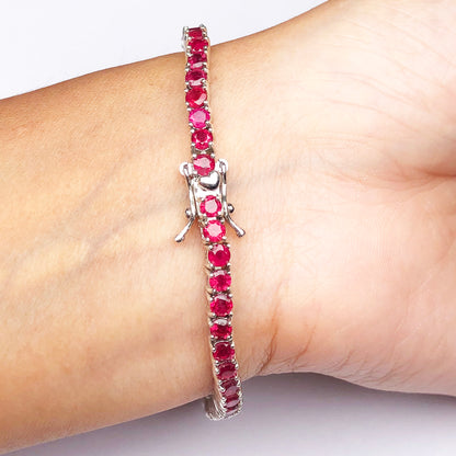 Fashionable Red Ruby Sterling Silver Bracelet