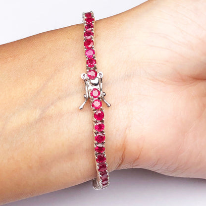 Fashionable Red Ruby Sterling Silver Bracelet