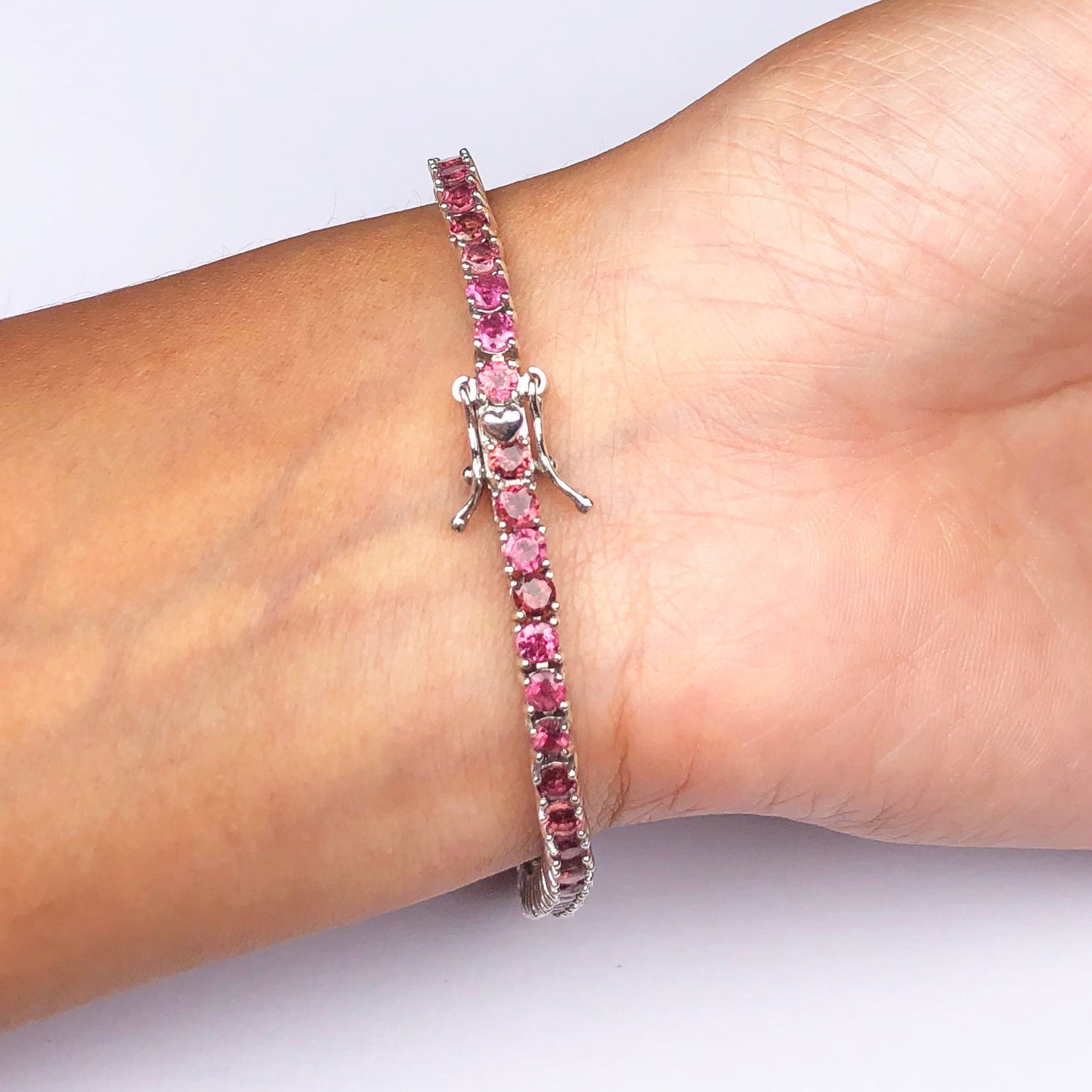 Charming Pink Tourmaline Sterling Silver Bracelet