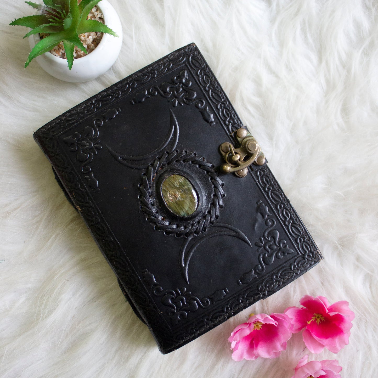 Brown Hamsa Hand Lapis Lazuli Leather Journal