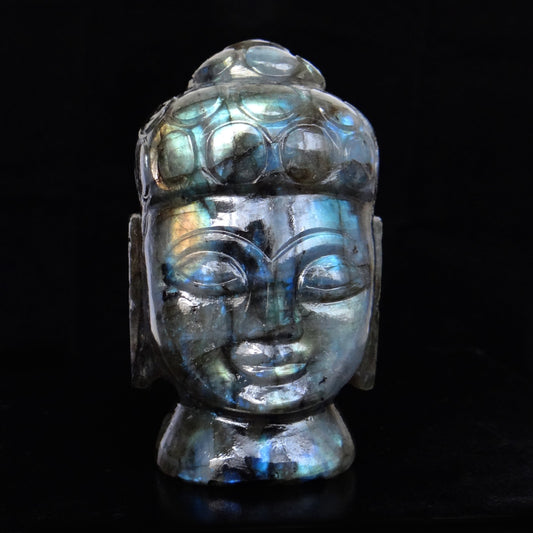 Labradorite Buddha Head Carved Gemstone Carving