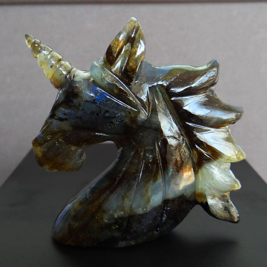 Labradorite Unicorn Head Carved Gemstone Carving