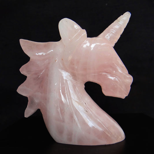 Rose Quartz Unicorn Head Carved Gemstone Carving