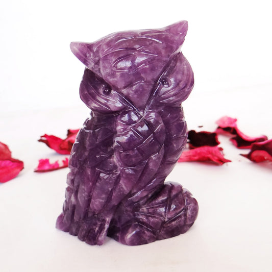 Amethyst Owl Carved Gemstone Carving