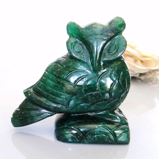 Green Jade Owl Carved Gemstone Carving