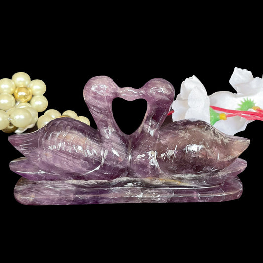 Purple Amethyst Duck Pair Carving