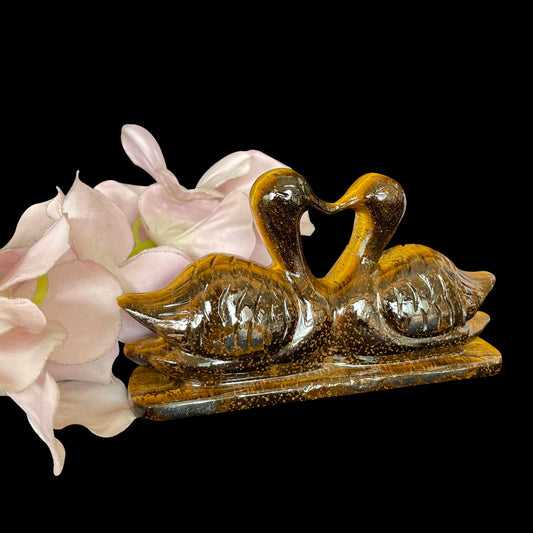 Brown Tiger eye Duck Pair Carving