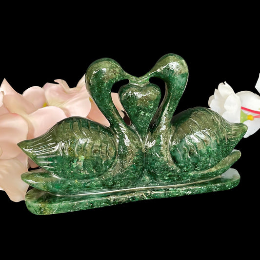 Green Aventurine Duck Pair Carving