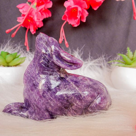 Purple Lepidolite Dog Carving