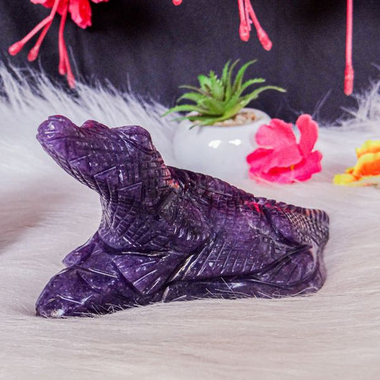 Purple Lepidolite Crocodile Carving