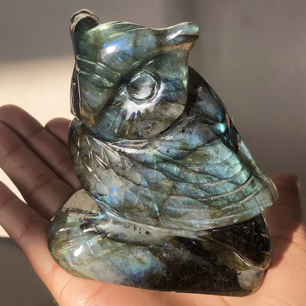 Blue Labradorite Owl Carving