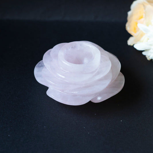 Precious Pink Rose Quartz Rose Carving