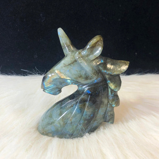 Blue Labradorite Unicorn Head Carving