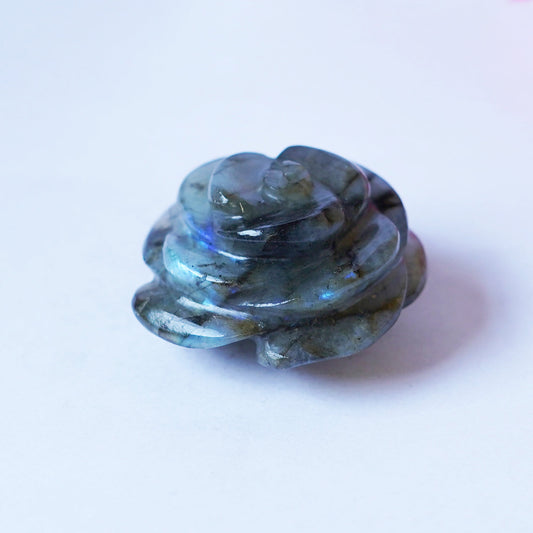 Elegant Blue Labradorite Rose Carving