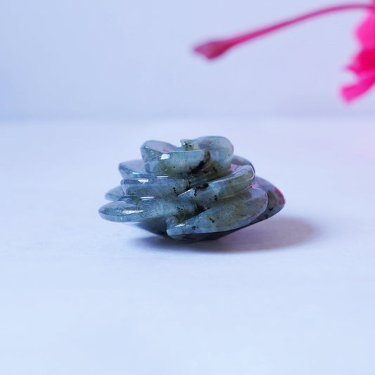 Precious Blue Labradorite Rose Carving