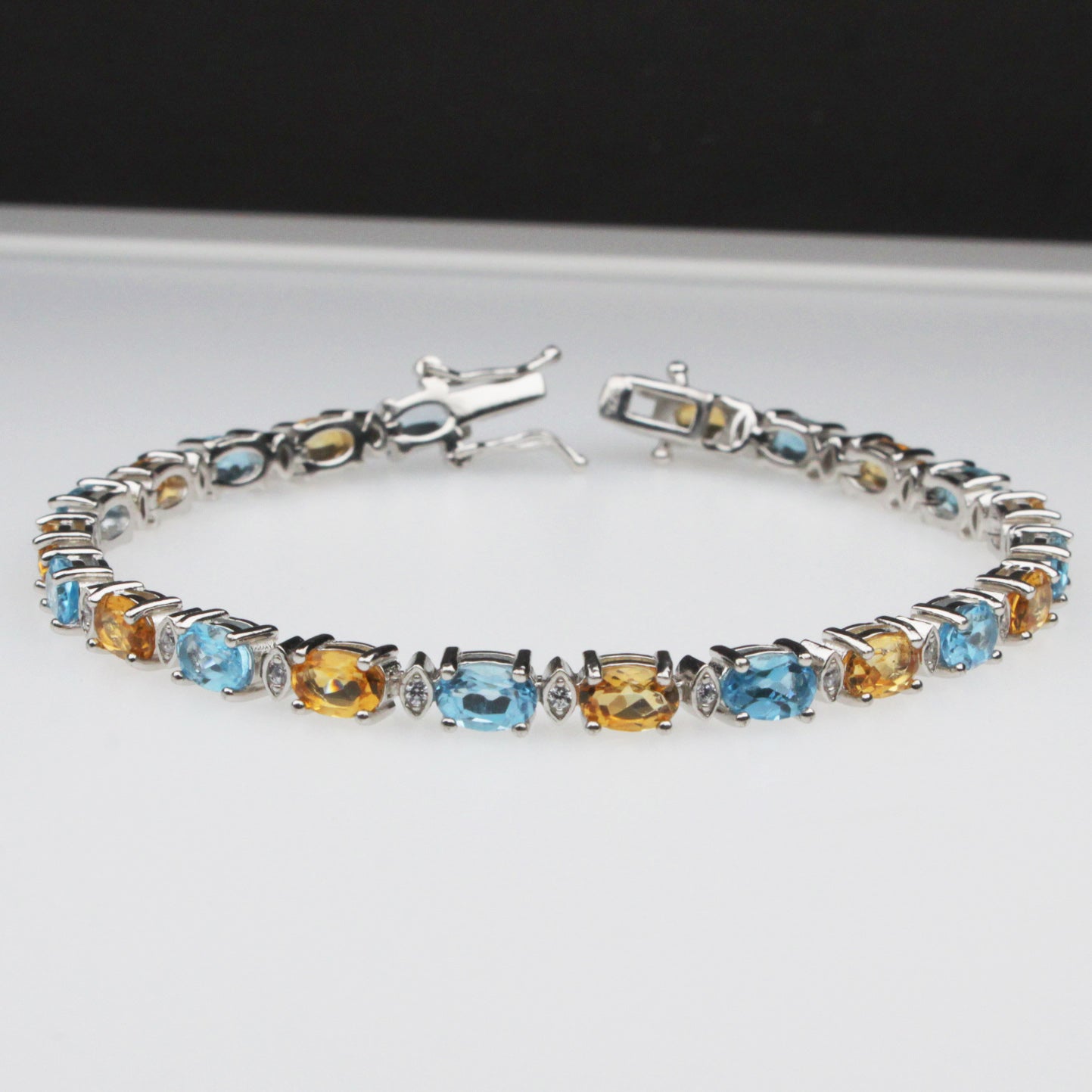 Elegant Blue Topaz Citrine White Topaz Sterling Silver Bracelet