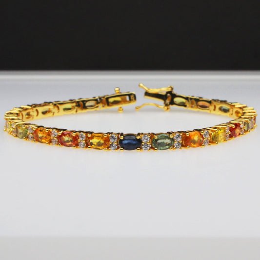 Gorgeous Yellow Multi Saphhire White Topaz with Gold Finish Sterling Silver Bracelet