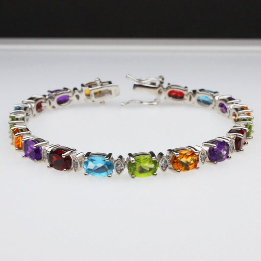 Elegant Blue Topaz Amethyst Peridot Sterling Silver Bracelet