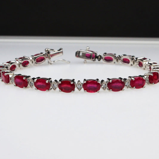 Elegant Pink Ruby White Topaz Sterling Silver Bracelet