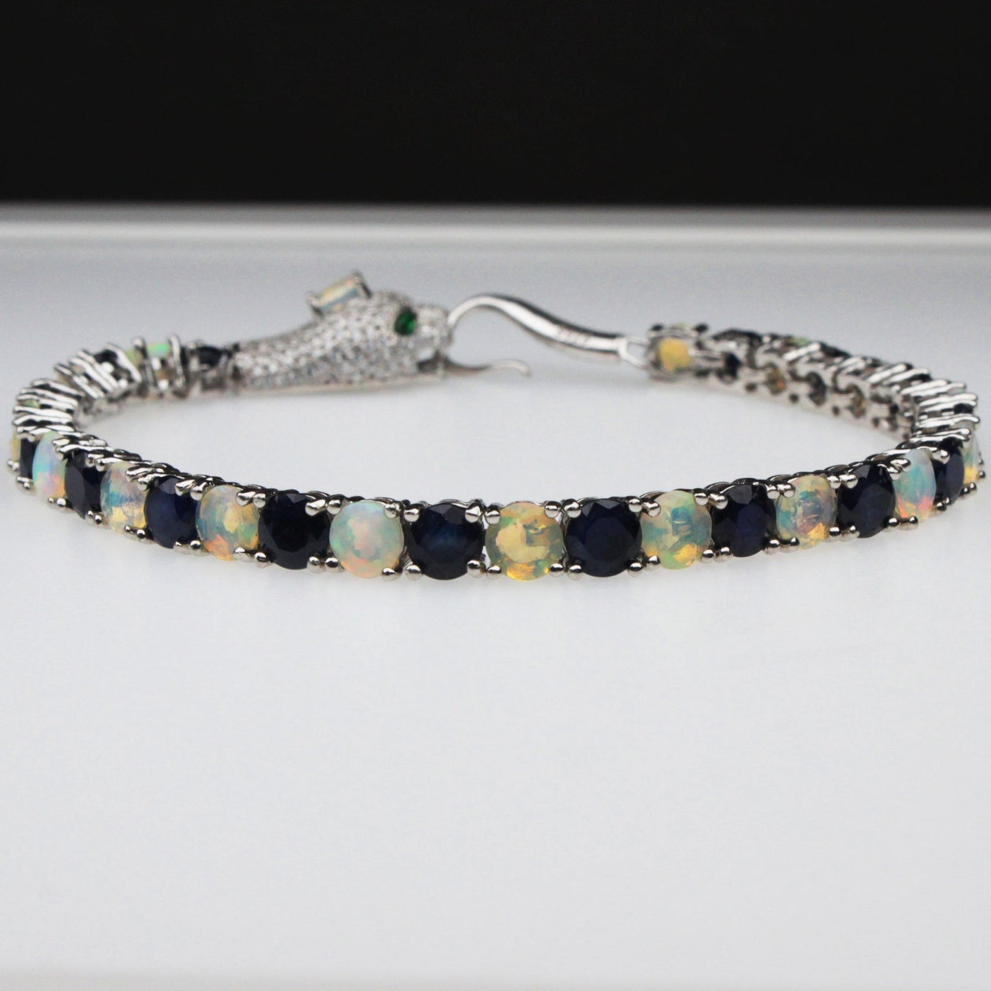 Amazing White Ethiopian Opal Sapphire Sterling Silver Bracelet