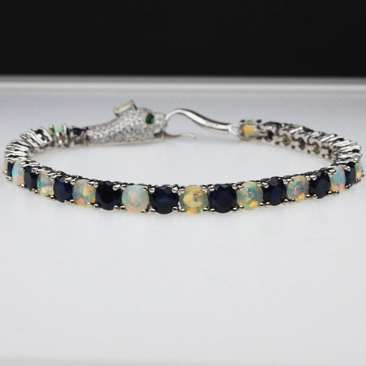 Amazing White Ethiopian Opal Sapphire Sterling Silver Bracelet