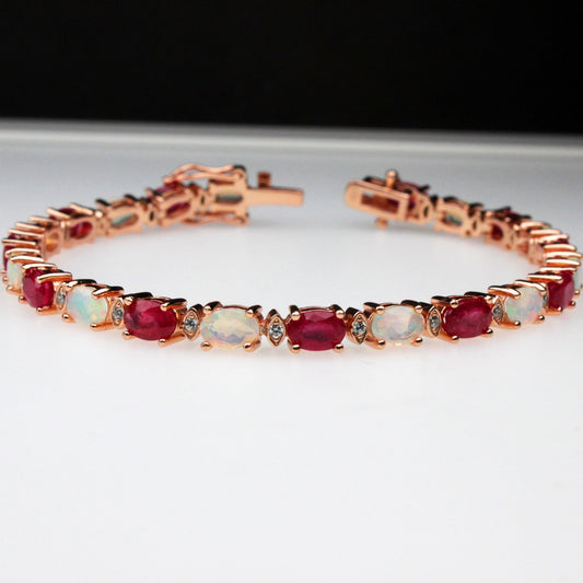 Gorgeous Red Ruby Ethiopian Opal Rose Gold Finish Sterling Silver Bracelet