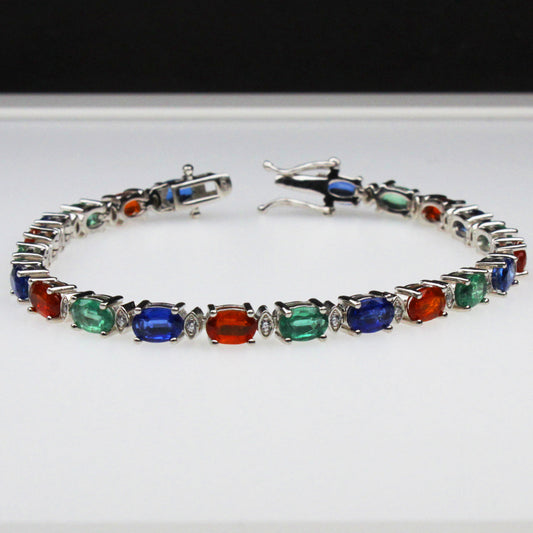 Elegant Iolite Emerald Mexican Opal and Green Topaz Sterling Silver Bracelet