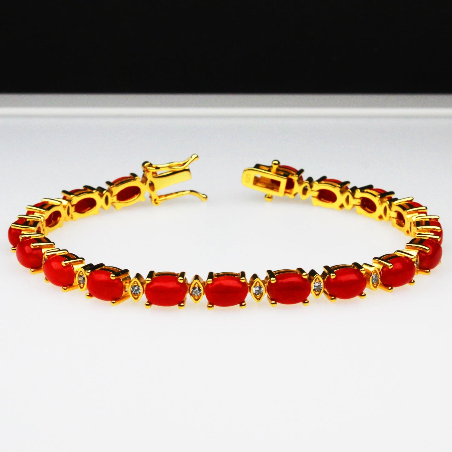 Elegant Red Carol Sterling Silver Bracelet