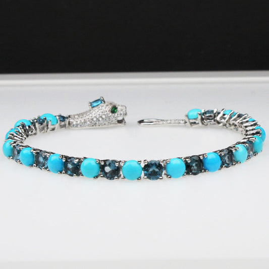 Elegant Blue Turquoise London Blue Topaz Sterling Silver Bracelet