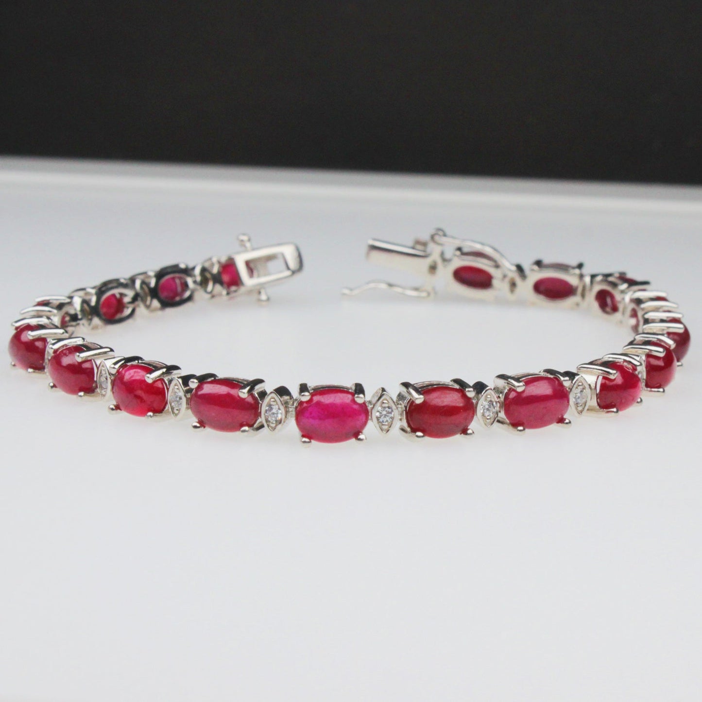 Elegant Pink Ruby Sterling Silver Bracelet