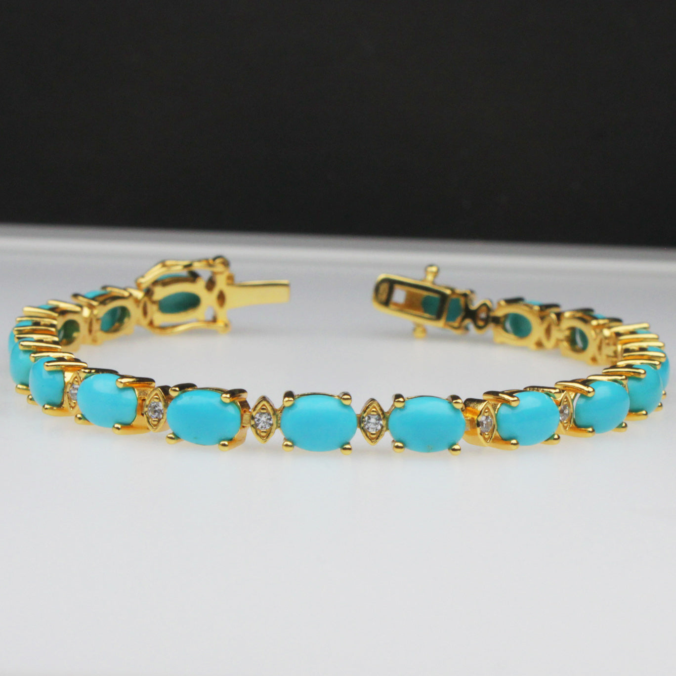 One of a kind Blue Turquoise with Gold Finish Sterling Silver Bracelet