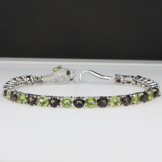 Impressive Brown Smoky Quartz Peridot Sterling Silver Bracelet