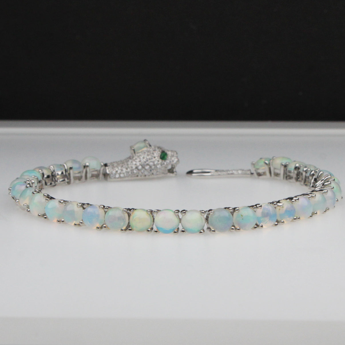 Amazing White Ethiopian Opal Sterling Silver Bracelet