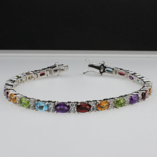 Wonderful Purple Amethyst Garnet Citrine Sterling Silver Bracelet