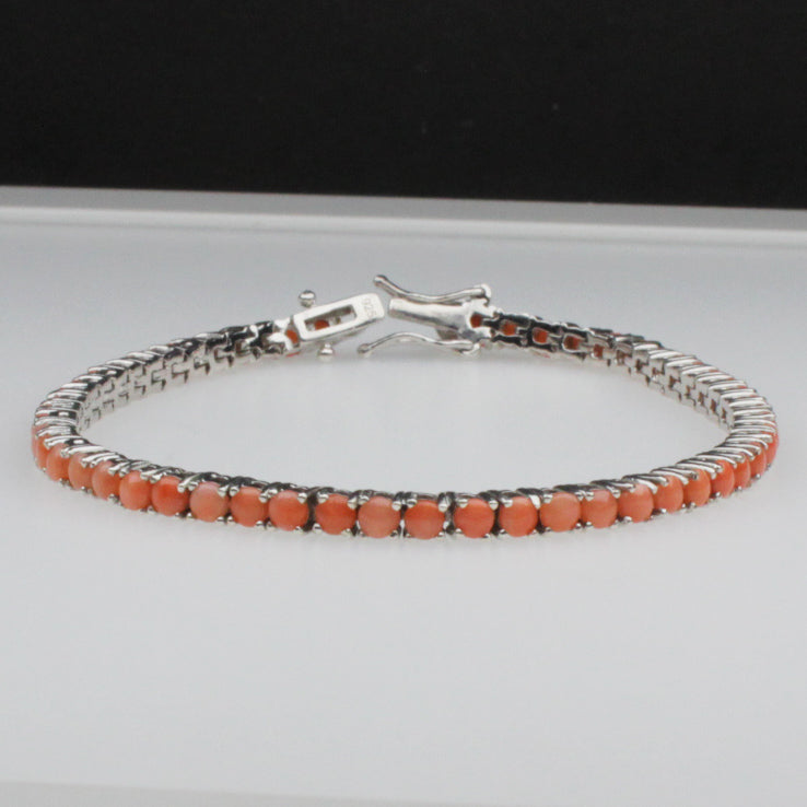 Impressive Peach Moonstone Sterling Silver Bracelet