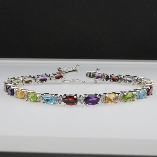 Wonderful Purple Amethyst Red Ruby Citrine Sterling Silver Bracelet