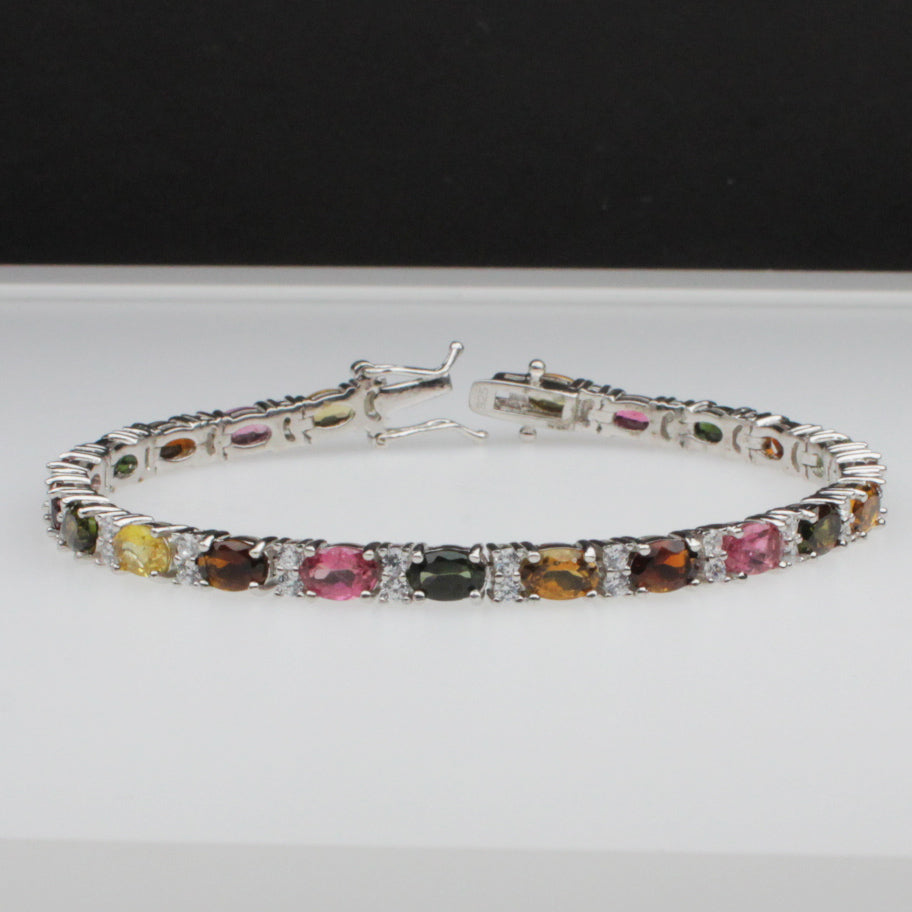 Amazing Mix Watermelon Tourmaline Sterling Silver Bracelet