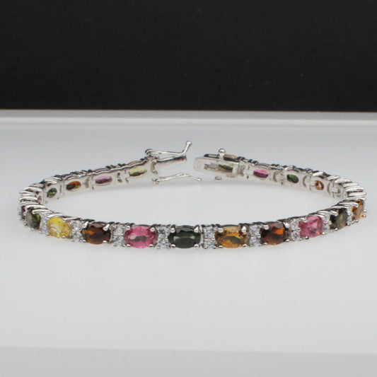 Amazing Mix Watermelon Tourmaline Sterling Silver Bracelet